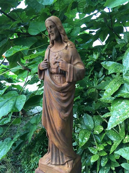 Grote foto jezus heilig hart beeld volle steen kleur oxide prachtige verschijning tuin en terras tuindecoratie