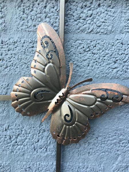 Grote foto vlinder venster model metal old brown rust tuin en terras tuindecoratie