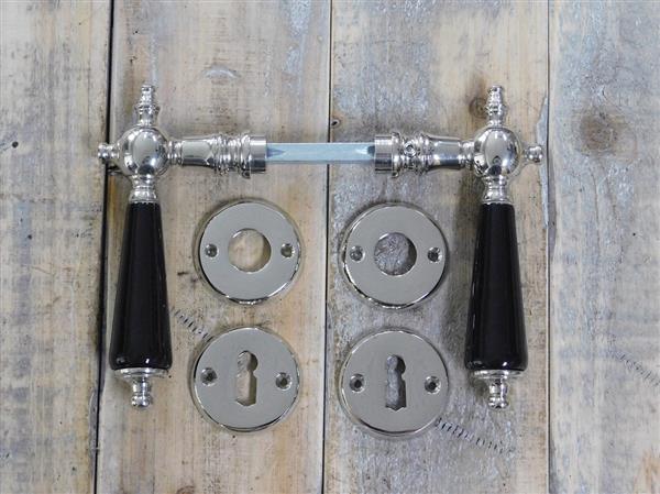 Grote foto set deurbeslag voor kamerdeuren nikkel glanzend deurknoppen met porseleinen handvat zwart doe het zelf en verbouw materialen en producten