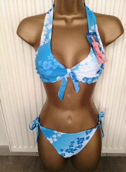 Grote foto bikini met pareo in blauwe tinten l xl kleding dames badmode en zwemkleding