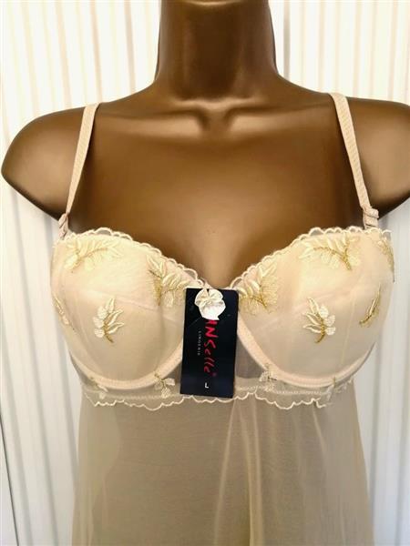 Grote foto sensuele doorzichtige gouden babydoll met string kleding dames ondergoed en lingerie