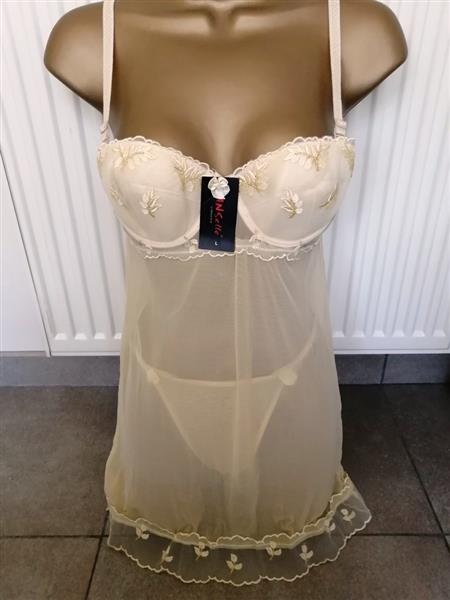 Grote foto sensuele doorzichtige gouden babydoll met string kleding dames ondergoed en lingerie