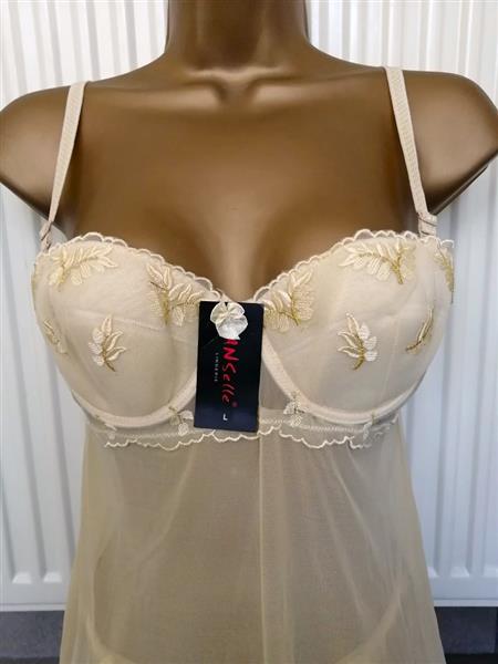 Grote foto sensuele doorzichtige gouden babydoll met string kleding dames ondergoed en lingerie