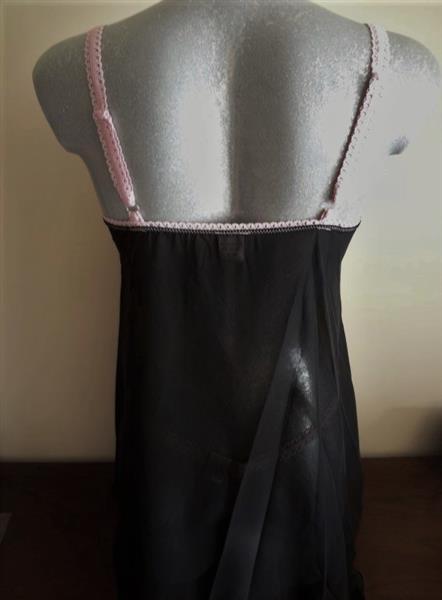 Grote foto zwarte babydoll met roze kant en string medium kleding dames ondergoed en lingerie
